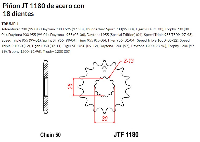 PION JT 1180 de acero con 18 dientes