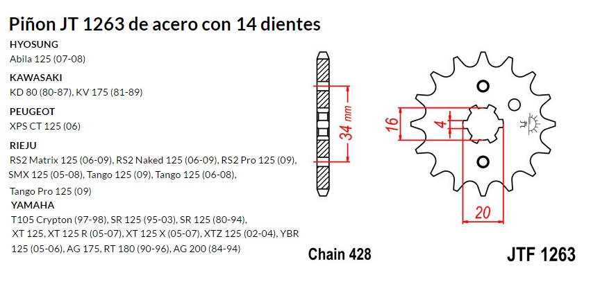 PION JT 1263 de acero con 14 dientes