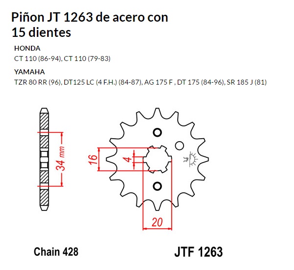 PION JT 1263 de acero con 15 dientes