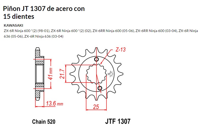 PION JT 1307 de acero con 15 dientes