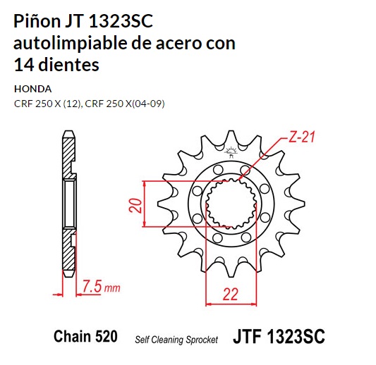 PION JT 1323SC autolimpiable de acero con 14 dientes