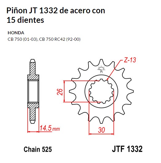 PION JT 1332 de acero con 15 dientes