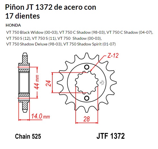 PION JT 1372 de acero con 17 dientes