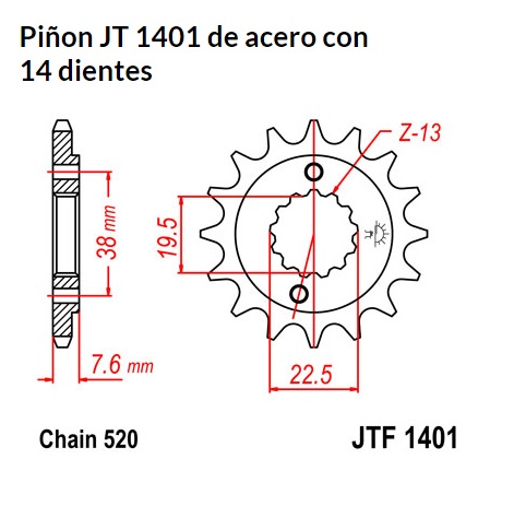 PION JT 1401 de acero con 14 dientes