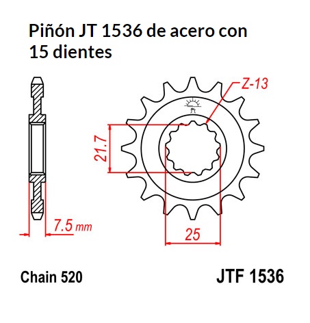 PION JT 1536 de acero con 15 dientes