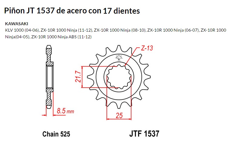 PION JT 1537 de acero con 17 dientes