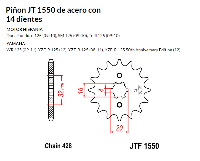 PION JT 1550 de acero con 14 dientes