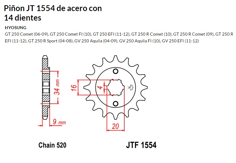 PION JT 1554 de acero con 14 dientes