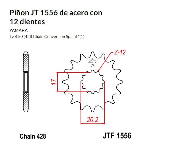 PION JT 1556 de acero con 12 dientes