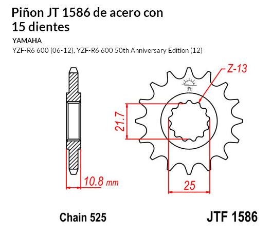 PION JT 1586 de acero con 15 dientes