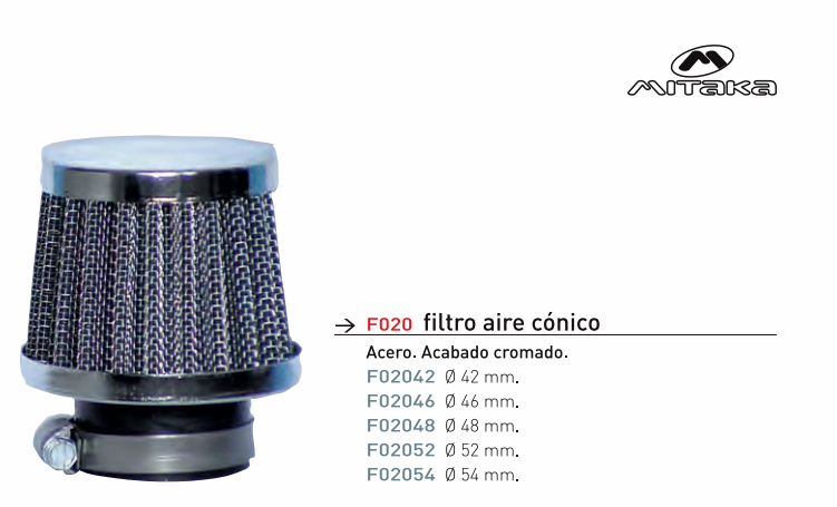 FILTRO POTENCIA MITAKA 52 CONICO CROMADO