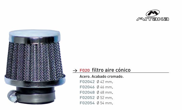 FILTRO POTENCIA MITAKA 54 CONICO CROMADO