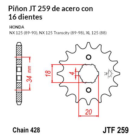 PION JT 259 de acero con 16 dientes