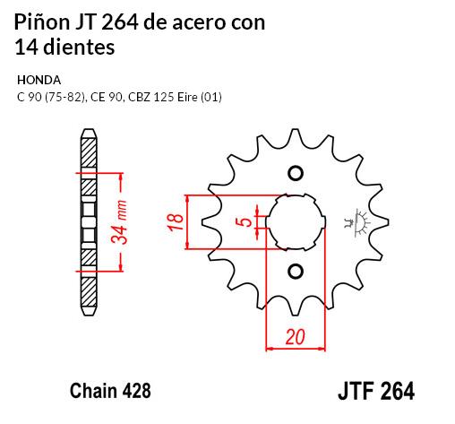 PIñON JT 264 de acero con 14 dientes