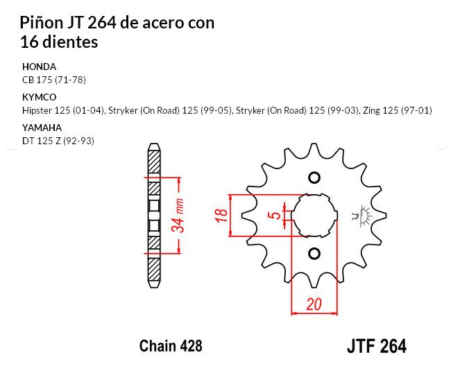 PION JT 264 de acero con 16 dientes