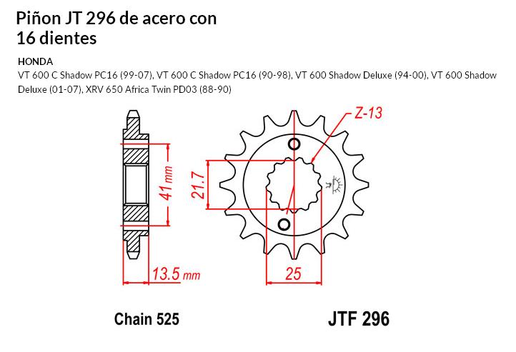 PION JT 296 de acero con 16 dientes