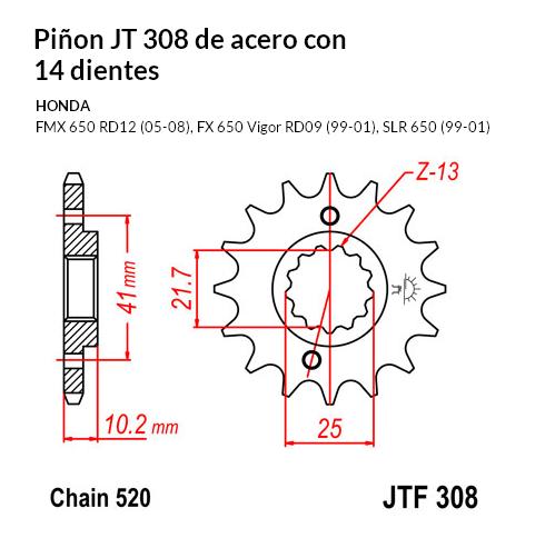 PION JT 308 de acero con 14 dientes