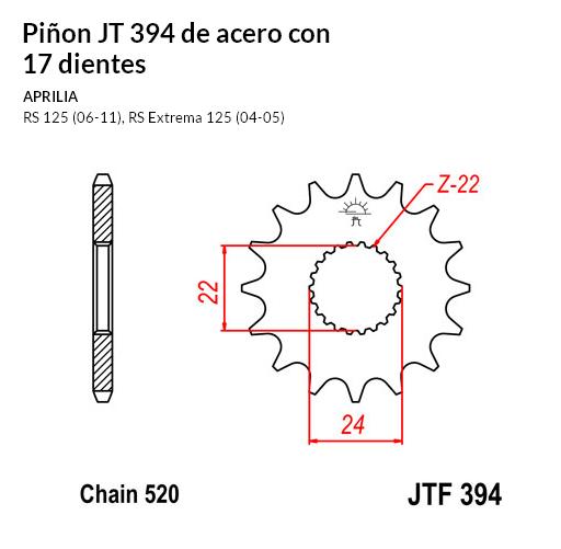 PIñON JT 394 de acero con 17 dientes