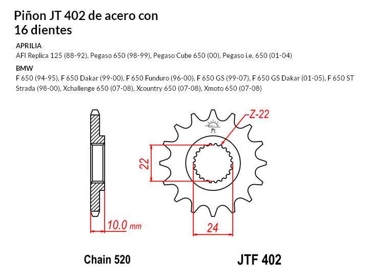 PION JT 402 de acero con 16 dientes