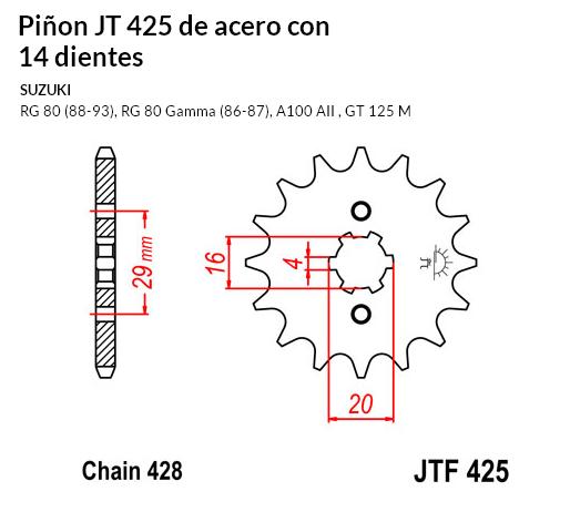 PIñON JT 425 de acero con 14 dientes