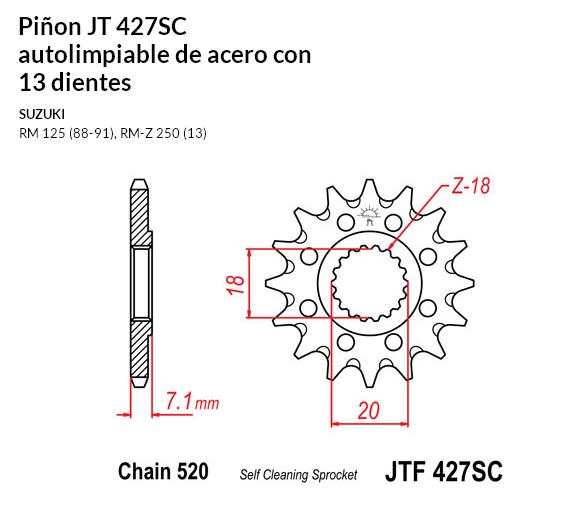 PION JT 427SC autolimpiable de acero con 13 dientes