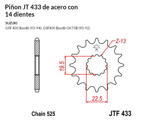 PION JT 433 de acero con 14 dientes