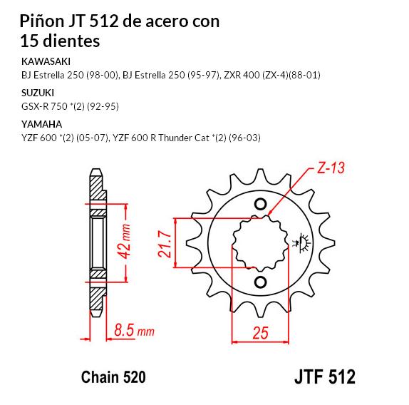 PIñON JT 512 de acero con 15 dientes