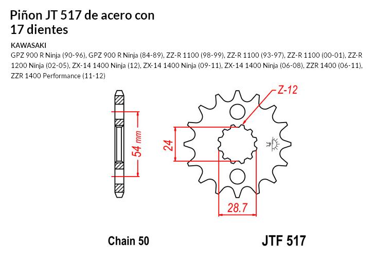 PION JT 517 de acero con 17 dientes