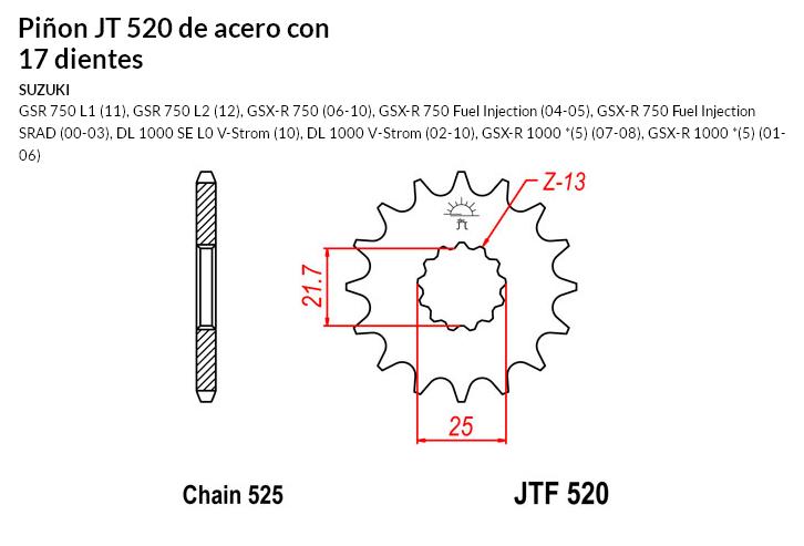 PION JT 520 de acero con 17 dientes