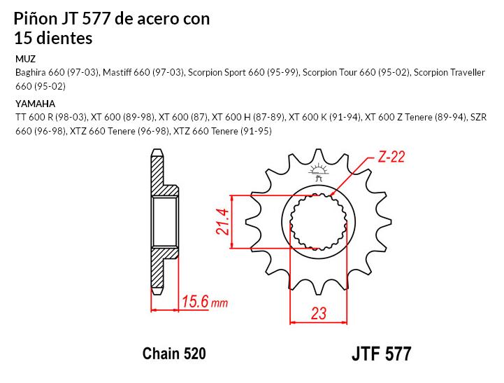 PION JT 577 de acero con 15 dientes