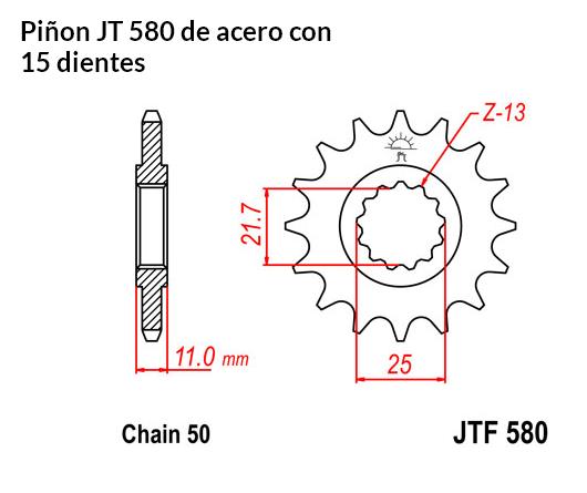 PIñON JT 580 de acero con 15 dientes