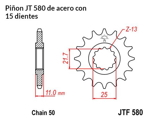 PION JT 580 de acero con 15 dientes