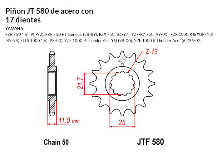 PION JT 580 de acero con 17 dientes