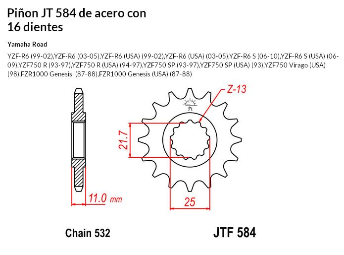 PION JT 584 de acero con 16 dientes