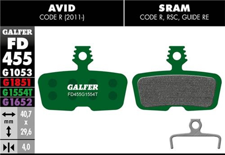 PASTILLAS FRENO BICICLETA GALFER PRO AVID CODE R (11-)