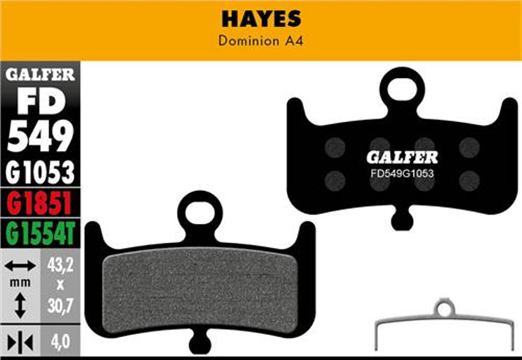 PASTILLAS FRENO BICICLETA GALFER STANDARD HAYES DOMINION A4