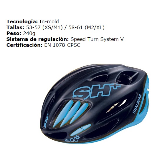 CASCO BICICLETA GES SH+ SHALIMAR 53-57 CM. NEGRO MATE AZUL