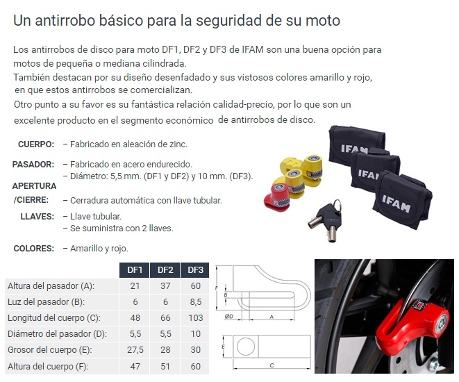 CANDADO MOTO IFAM DISCO GRANDE DF-3A AMARILLO