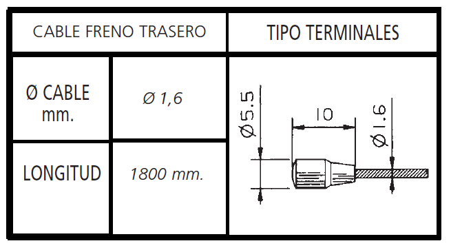 CABLE FRENO BICICLETA TRASERO PERA