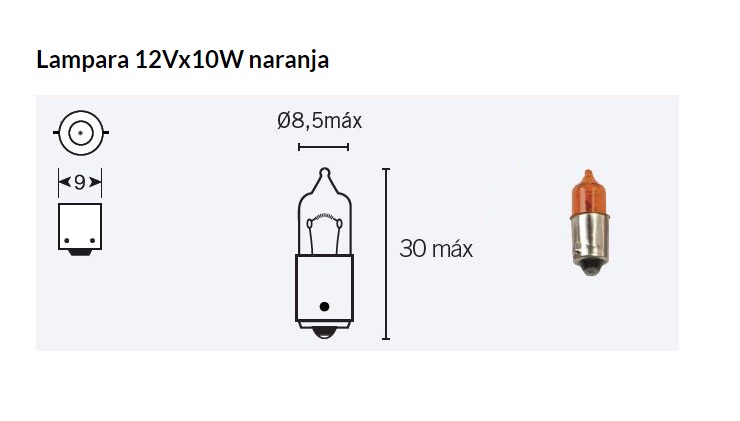 LAMPARA MOTO V PARTS 12V 10W B9S BAYONETA AMBAR