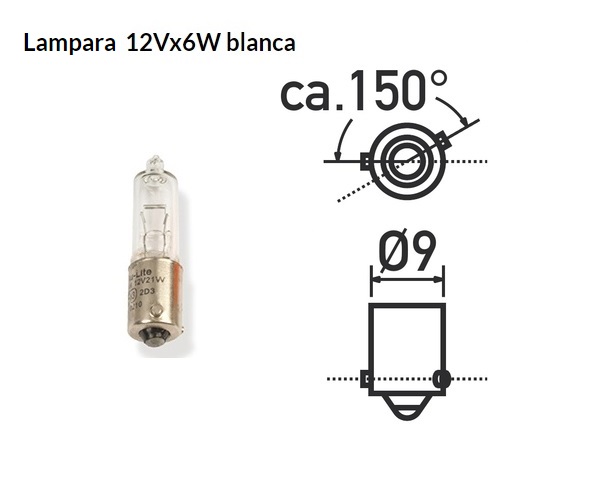 LAMPARA MOTO V PARTS 12V 06W BAX9S BAYONETA