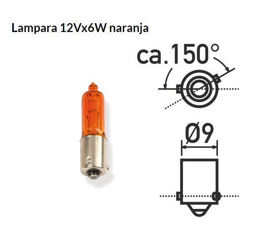 LAMPARA MOTO V PARTS 12V 06W BAX9S BAYONETA AMBAR