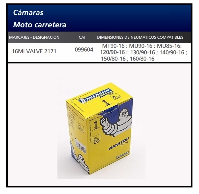 CAMARA MOTO MICHELIN 16MI VALVE 2171