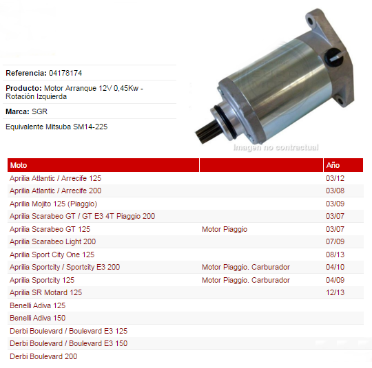 MOTOR ARRANQUE SGR PIAGGIO LIBERTY