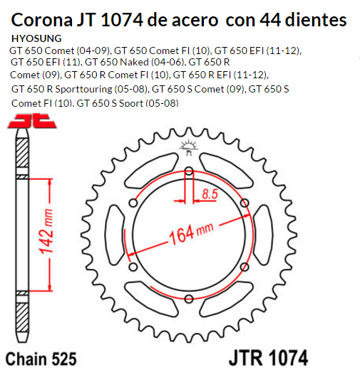 CORONA JT 1074 de acero con 44 dientes