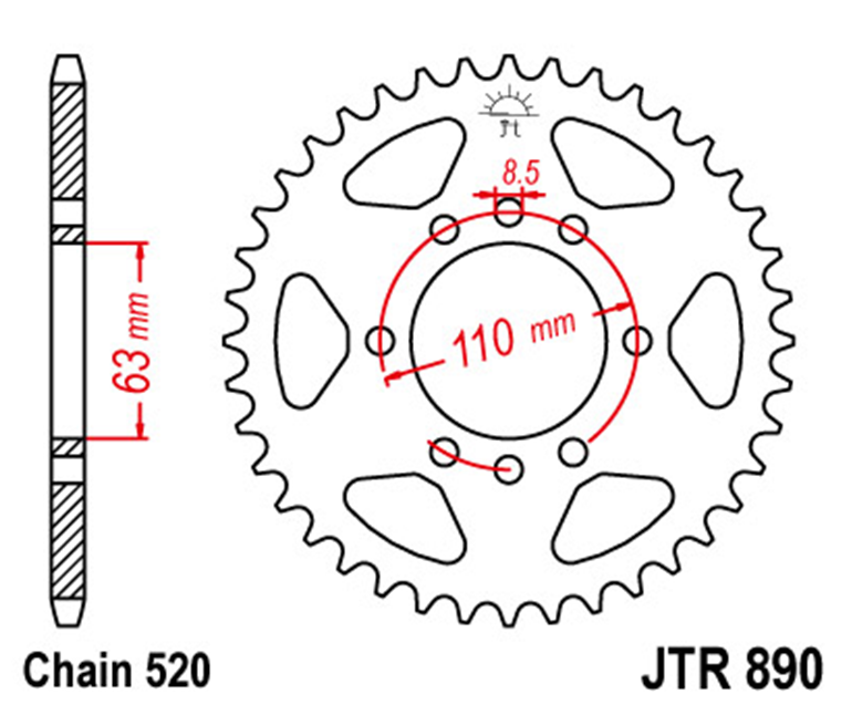 CORONA JT 893 de zinc negro con 38 dientes