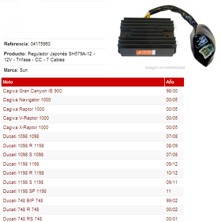 REGULADOR CORRIENTE SUN DUCATI MONSTER IE - HONDA VFR FI
