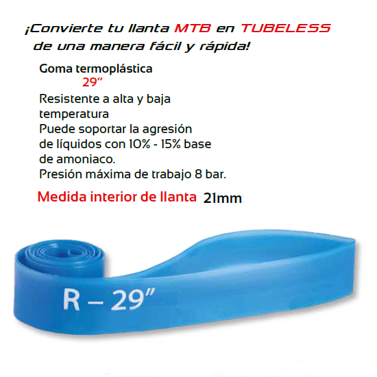 CINTA LLANTA BICICLETA TKX TUBELESS 21 MM. RUEDA 29