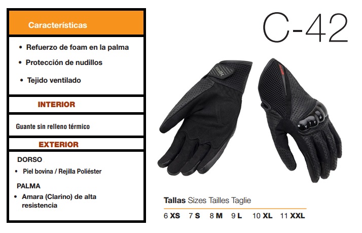 GUANTES MOTO UNIK C42 VERANO XL NEGRO