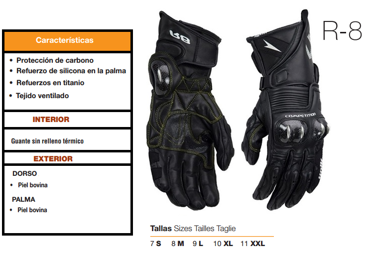 GUANTES MOTO UNIK R8 PIEL L NEGRO